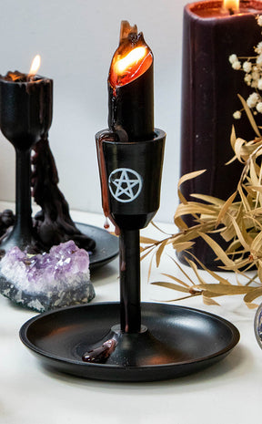Black Pentagram Taper Candle Holder-Candles-Tragic Beautiful