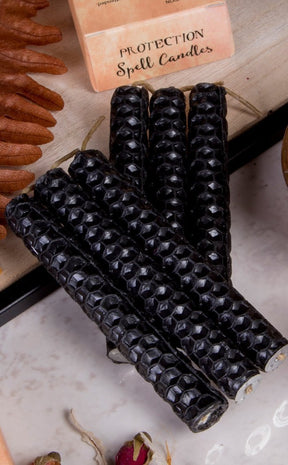 Black Protection Beeswax Spell Candles-Candles-Tragic Beautiful