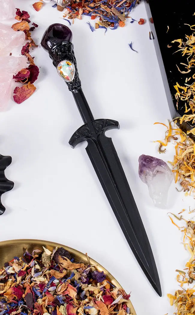 Black Ritual Athame | Amethyst-Witchcraft Supplies-Tragic Beautiful