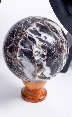 Black Sphalerite Geode Sphere | Large-Crystals-Tragic Beautiful
