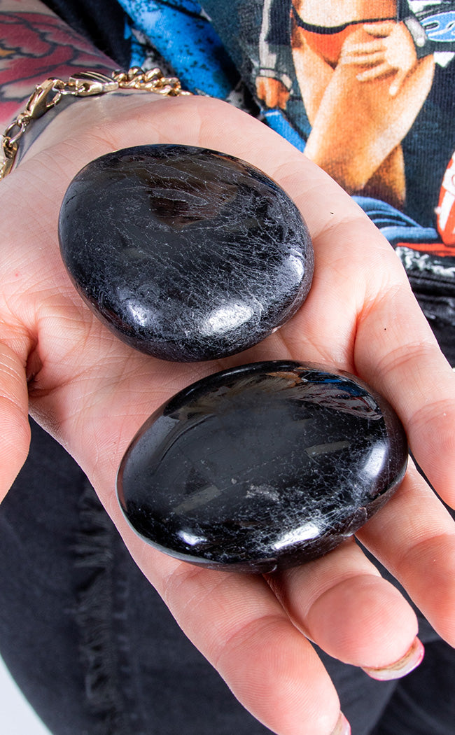 Black Tourmaline Polished Palm Stone-Crystals-Tragic Beautiful