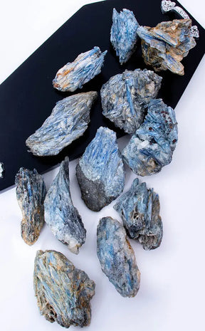Blue Kyanite Clusters with Mica and Quartz-Crystals-Tragic Beautiful