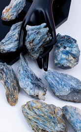 Blue Kyanite Clusters with Mica and Quartz-Crystals-Tragic Beautiful