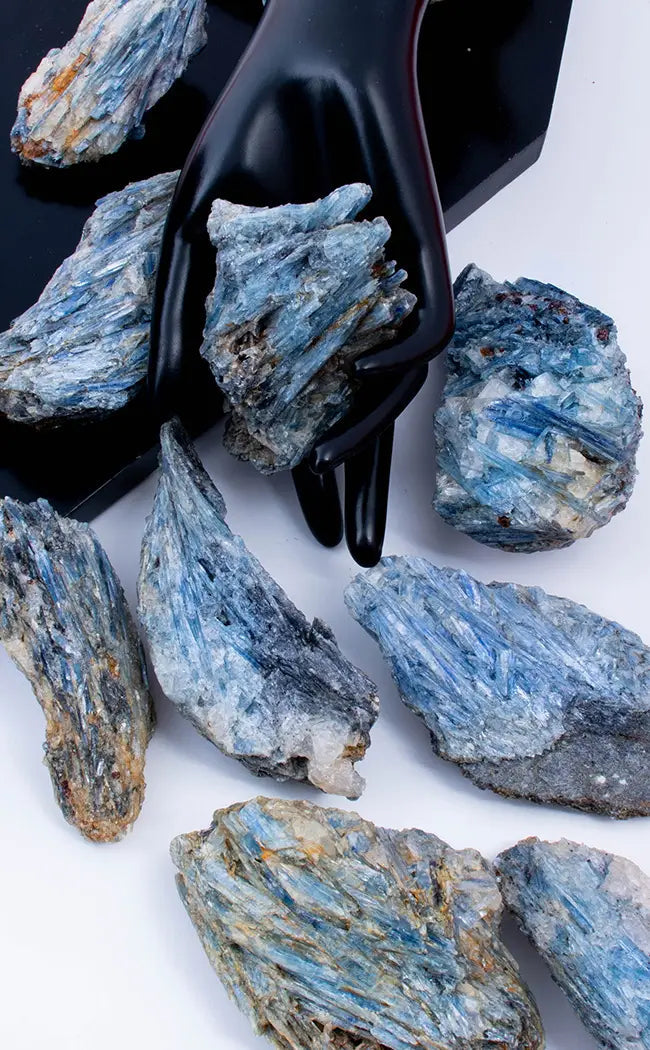 Blue Kyanite Clusters with Mica and Quartz-Crystals-Tragic Beautiful
