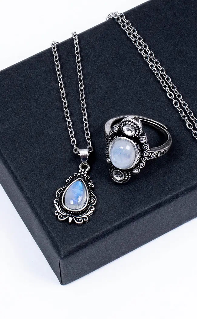 Blue Moonstone Stainless Steel Necklace-Crystals-Tragic Beautiful