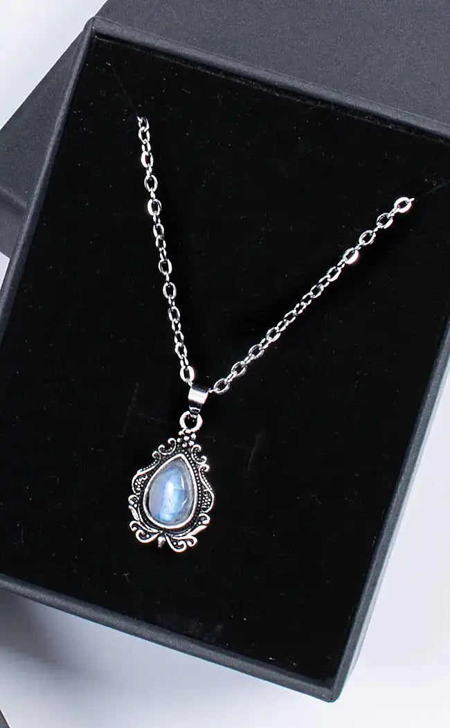 Blue Moonstone Stainless Steel Necklace-Crystals-Tragic Beautiful