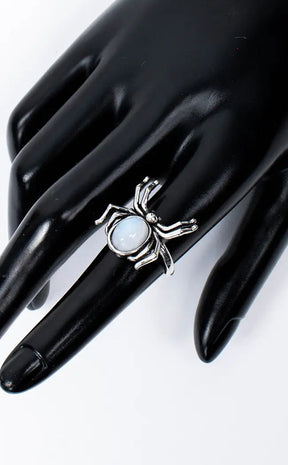 Blue Moonstone Stainless Steel Spider Ring-Crystals-Tragic Beautiful