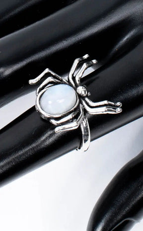 Blue Moonstone Stainless Steel Spider Ring-Crystals-Tragic Beautiful