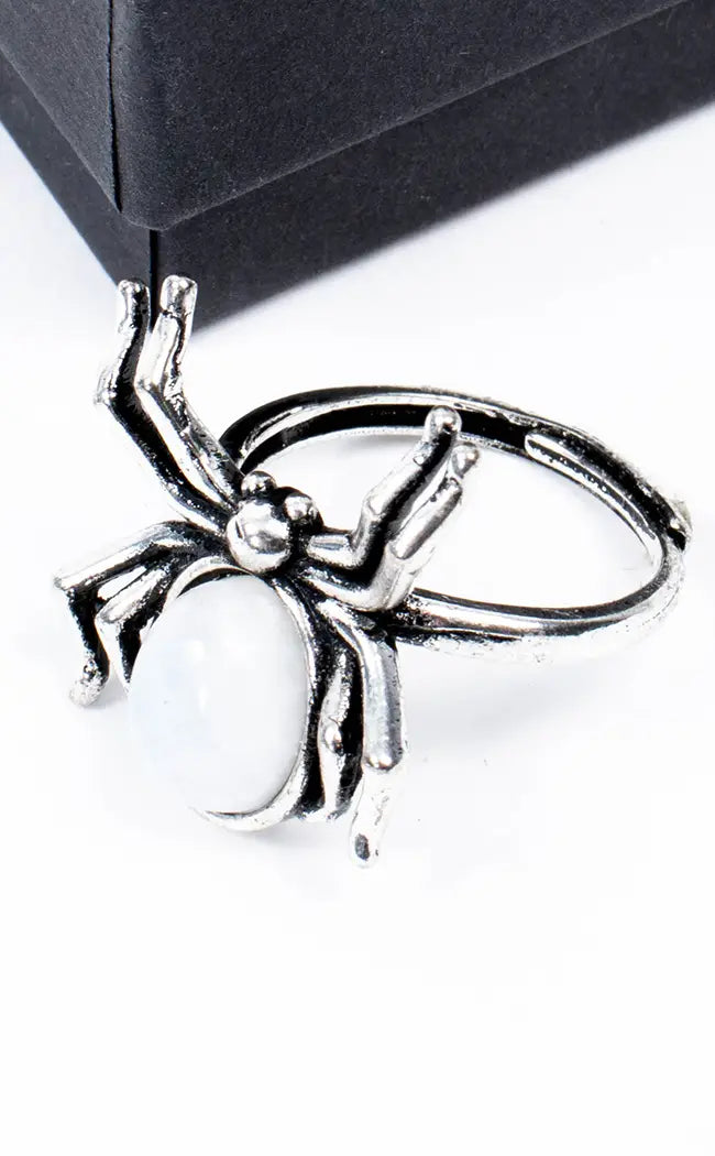 Blue Moonstone Stainless Steel Spider Ring Witchy Crystal Jewellery