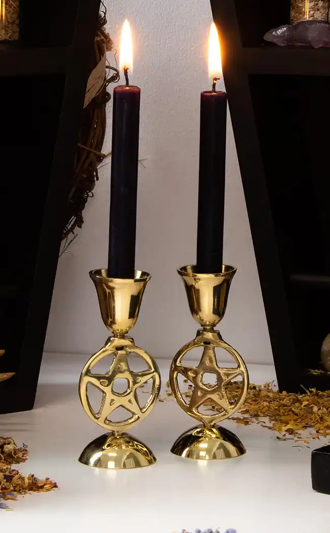 Brass Pentagram Candle Holder-Candles-Tragic Beautiful