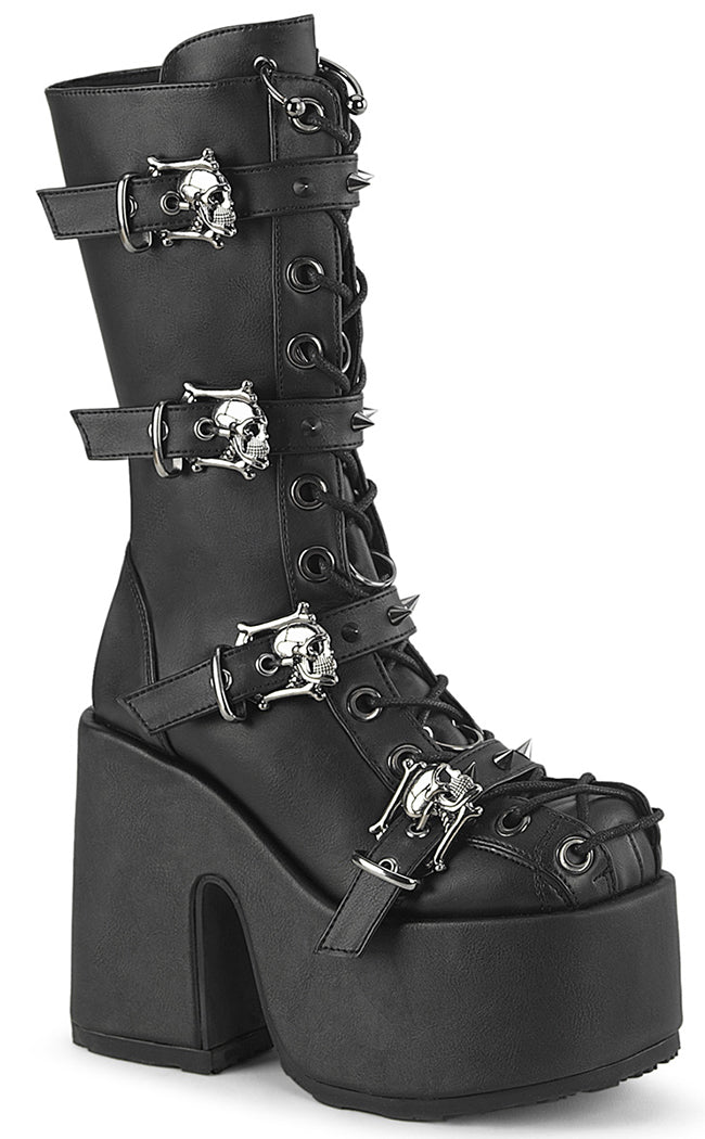 CAMEL-115 Black Matte Mid-Calf Boots-Demonia-Tragic Beautiful