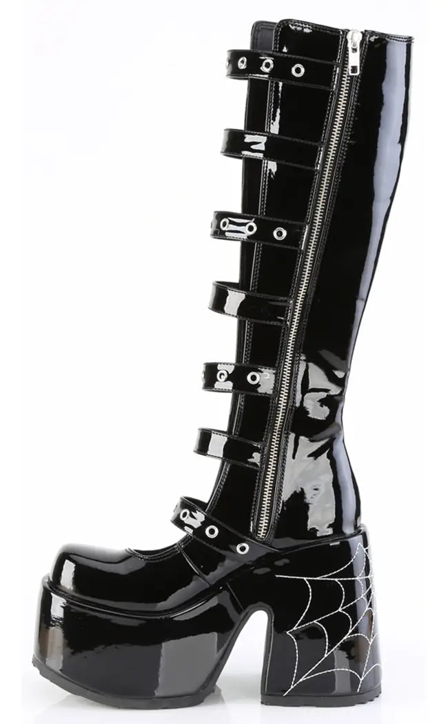 CAMEL-223 Black Patent Knee-High Boots-Demonia-Tragic Beautiful
