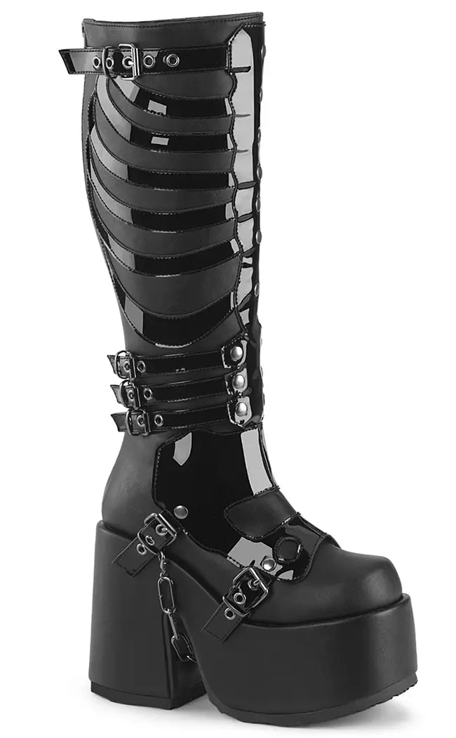 CAMEL-235 Black Vegan Patent Knee-High Boots