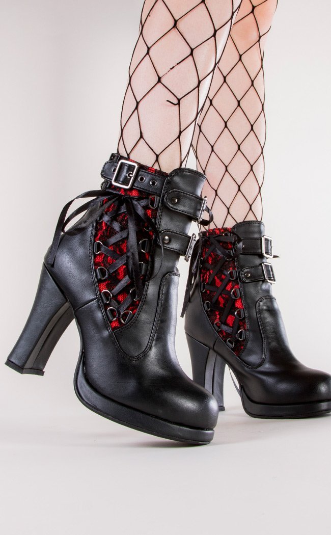 CRYPTO-51 Red & Black Boots-Demonia-Tragic Beautiful
