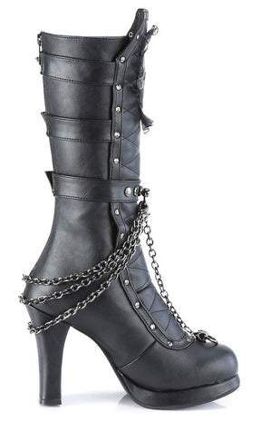 CRYPTO-67 Black Quilted Knee High Boots-Demonia-Tragic Beautiful