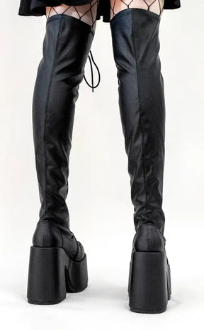 Camel-300 Black Matte Vegan Thigh High Boots (AU Stock)-Demonia-Tragic Beautiful