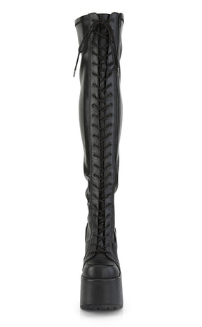 Camel-300 Black Matte Vegan Thigh High Boots-Demonia-Tragic Beautiful