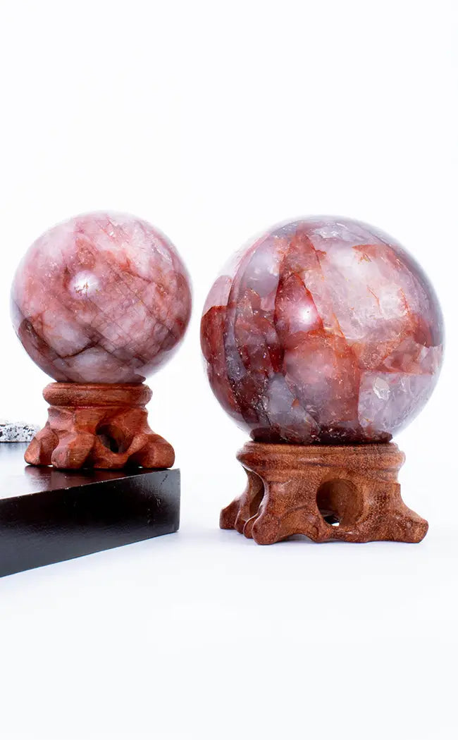 Carved Wooden Sphere Stand-Crystals-Tragic Beautiful