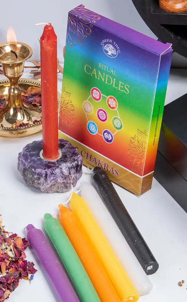 Chakra Chime Spell Candles | 7 Pack | Mixed Colours-Candles-Tragic Beautiful