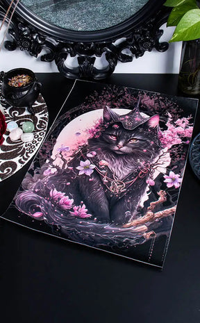 Cherry Blossom Cat A3 Canvas Print-Gothic Gifts-Tragic Beautiful