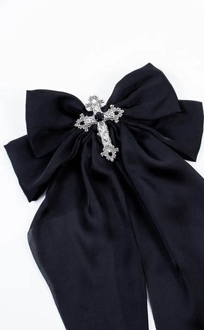 Condemned Bow Hair Clip-Cold Black Heart-Tragic Beautiful