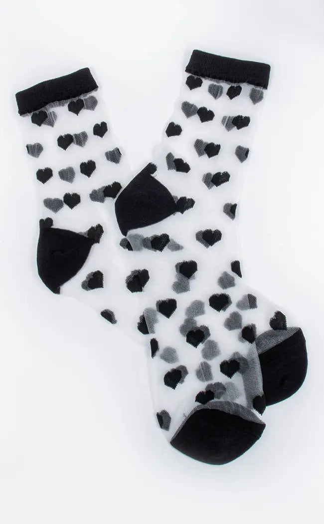Corazon Sheer Crew Socks-Cold Black Heart-Tragic Beautiful