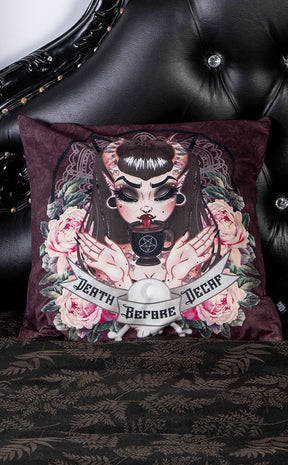 Velvet Cushion Cover | Death Before Decaf-Rose Demon-Tragic Beautiful