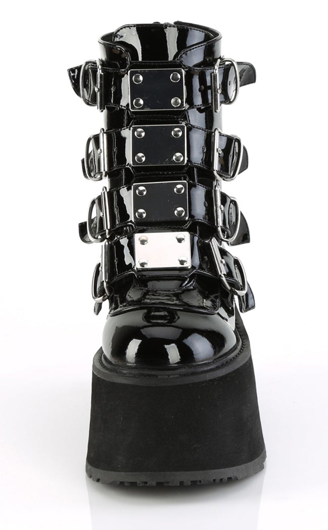 DAMNED-105 Black Patent Flatform Ankle Boots-Demonia-Tragic Beautiful