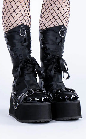 DAMNED-120 Black Vegan Leather Patent Boots-Demonia-Tragic Beautiful