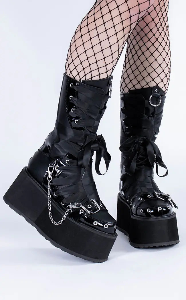 DAMNED-120 Black Vegan Leather Patent Boots-Demonia-Tragic Beautiful
