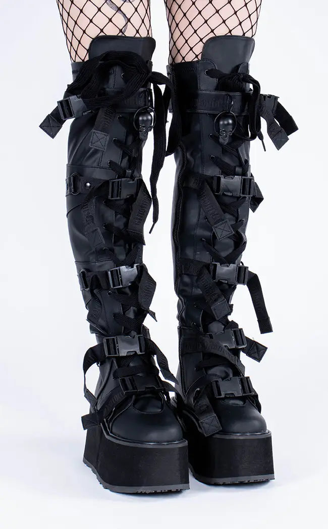 DAMNED-325 Black Vegan Leather Over-The-Knee Boots-Demonia-Tragic Beautiful