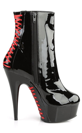 DELIGHT-1010 Black Patent & Red Corset Laced Boots-Pleaser-Tragic Beautiful