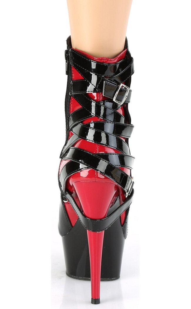DELIGHT-1012 Black/Red Patent Strappy Boots-Pleaser-Tragic Beautiful