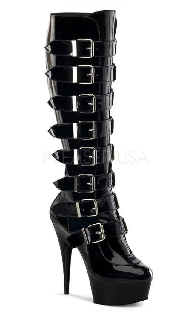 DELIGHT-2049 Black Knee High Boots-Pleaser-Tragic Beautiful