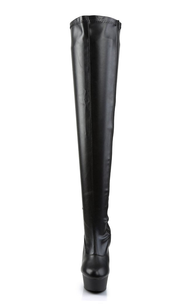 DELIGHT-3000 Black / Black Matte Thigh High Boots-Pleaser-Tragic Beautiful