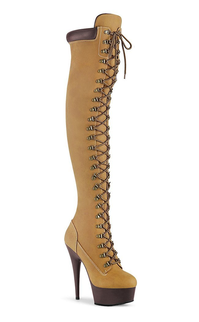 DELIGHT-3000TL Tan Nubuck Faux Leather Over-the-Knee Boots-Pleaser-Tragic Beautiful