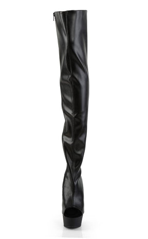 DELIGHT-3017 Blk Str Faux Leather/Blk Thigh High Boots-Pleaser-Tragic Beautiful