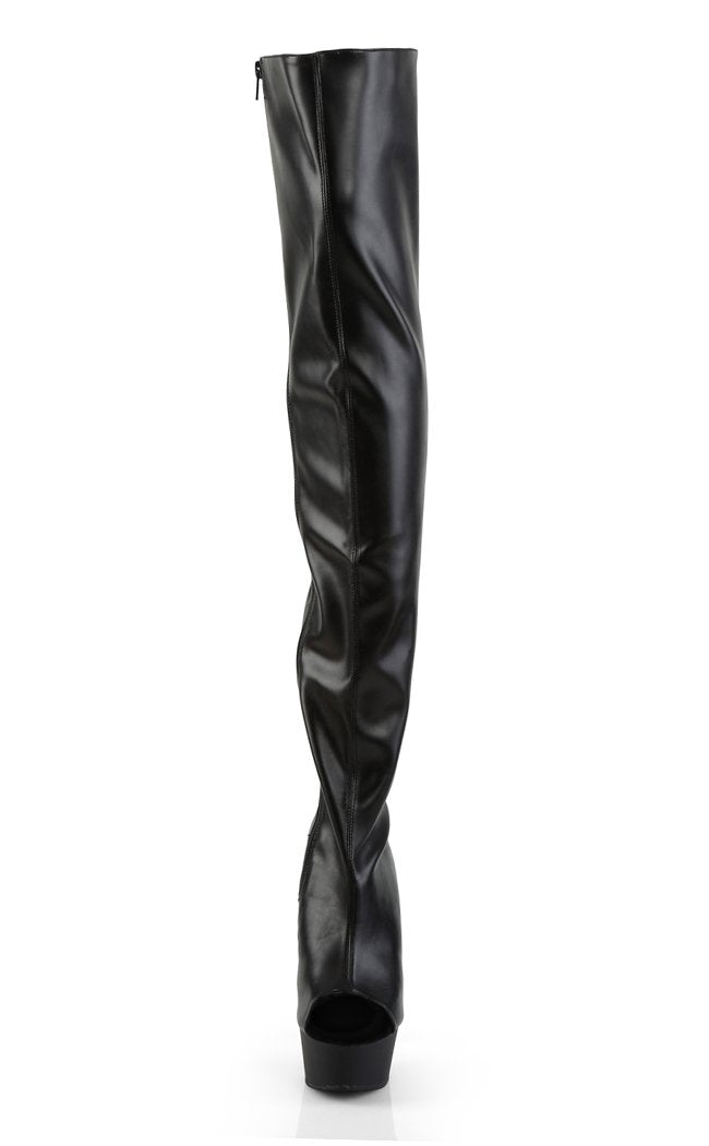 DELIGHT-3019 Black Faux Leather Thigh High Boots-Pleaser-Tragic Beautiful