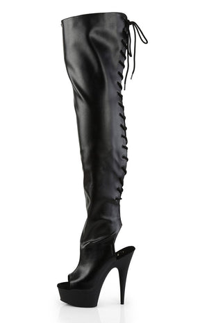 DELIGHT-3019 Black Faux Leather Thigh High Boots-Pleaser-Tragic Beautiful