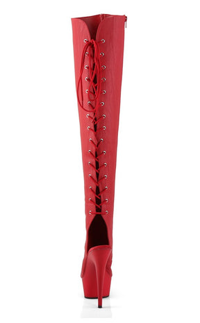 DELIGHT-3019 Red Faux Leather/Red Matte Thigh High Boots-Pleaser-Tragic Beautiful
