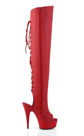DELIGHT-3019 Red Faux Leather/Red Matte Thigh High Boots-Pleaser-Tragic Beautiful