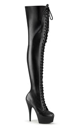 DELIGHT-3023 Black / Black Matte Thigh High Boots-Pleaser-Tragic Beautiful