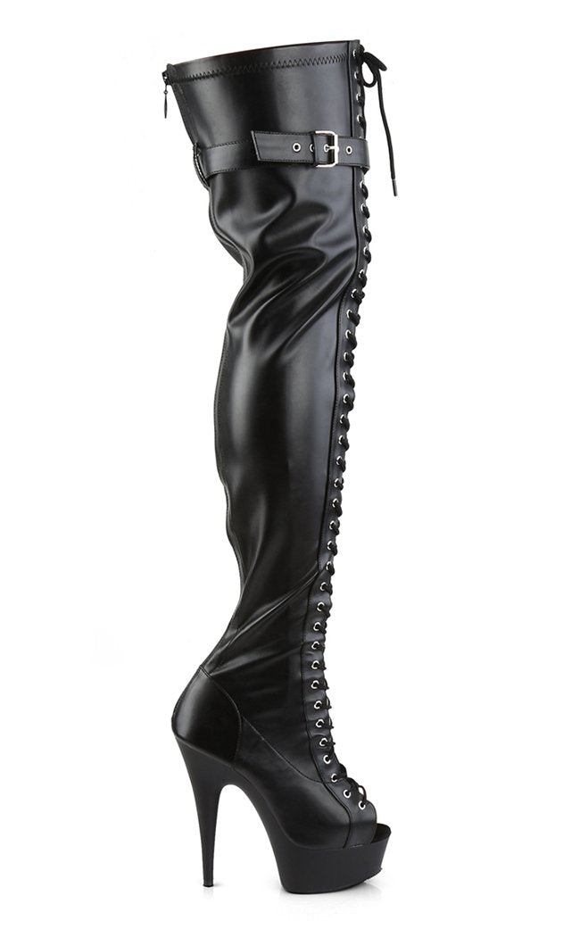 DELIGHT-3025 Black / Black Matte Thigh High Boots-Pleaser-Tragic Beautiful
