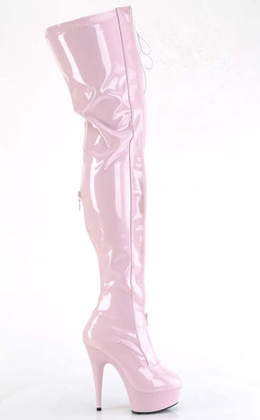 DELIGHT-3027 Baby Pink/White Patent Thigh High Boots-Pleaser-Tragic Beautiful
