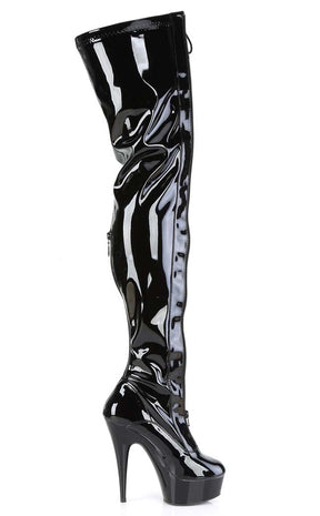 DELIGHT-3027 Black/Red Patent Thigh High Boots-Pleaser-Tragic Beautiful