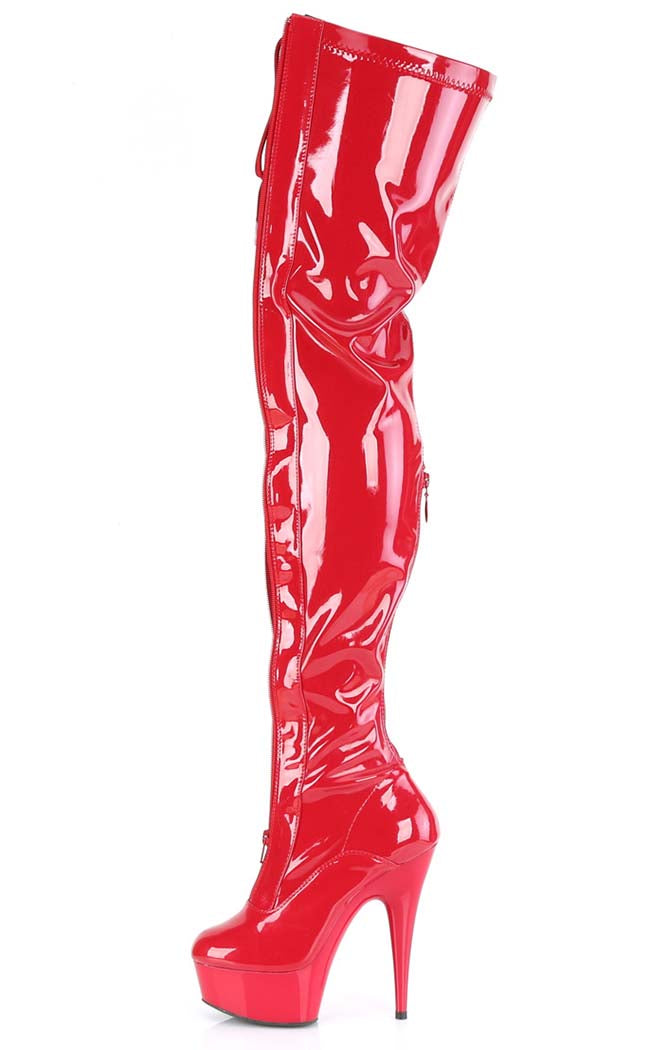 DELIGHT-3027 Red/Black Patent Thigh High Boots-Pleaser-Tragic Beautiful