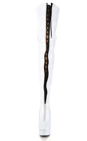 DELIGHT-3027 White/Black Patent Thigh High Boots-Pleaser-Tragic Beautiful