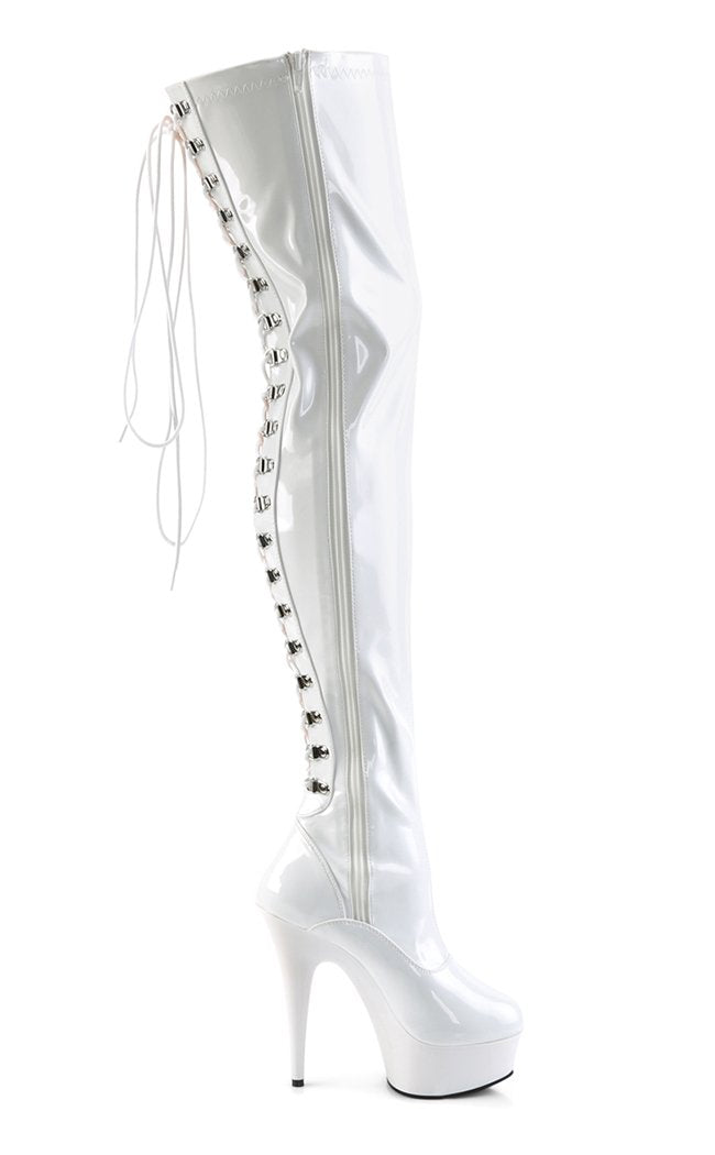 DELIGHT-3063 White Thigh High Boots-Pleaser-Tragic Beautiful