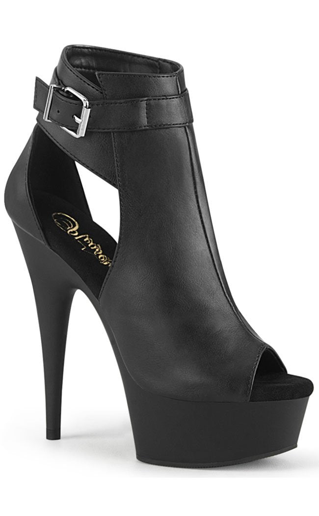 DELIGHT-600-10 Black Faux Leather Heels-Pleaser-Tragic Beautiful