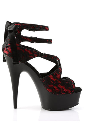 DELIGHT-678LC Red Satin-Lace/Blk Matte Heels-Pleaser-Tragic Beautiful